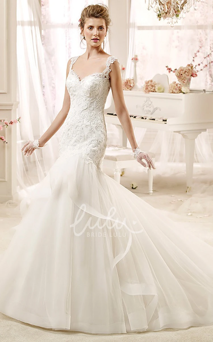 Mermaid Illusive Back Wedding Dress with Sweetheart Neckline and Applique Straps