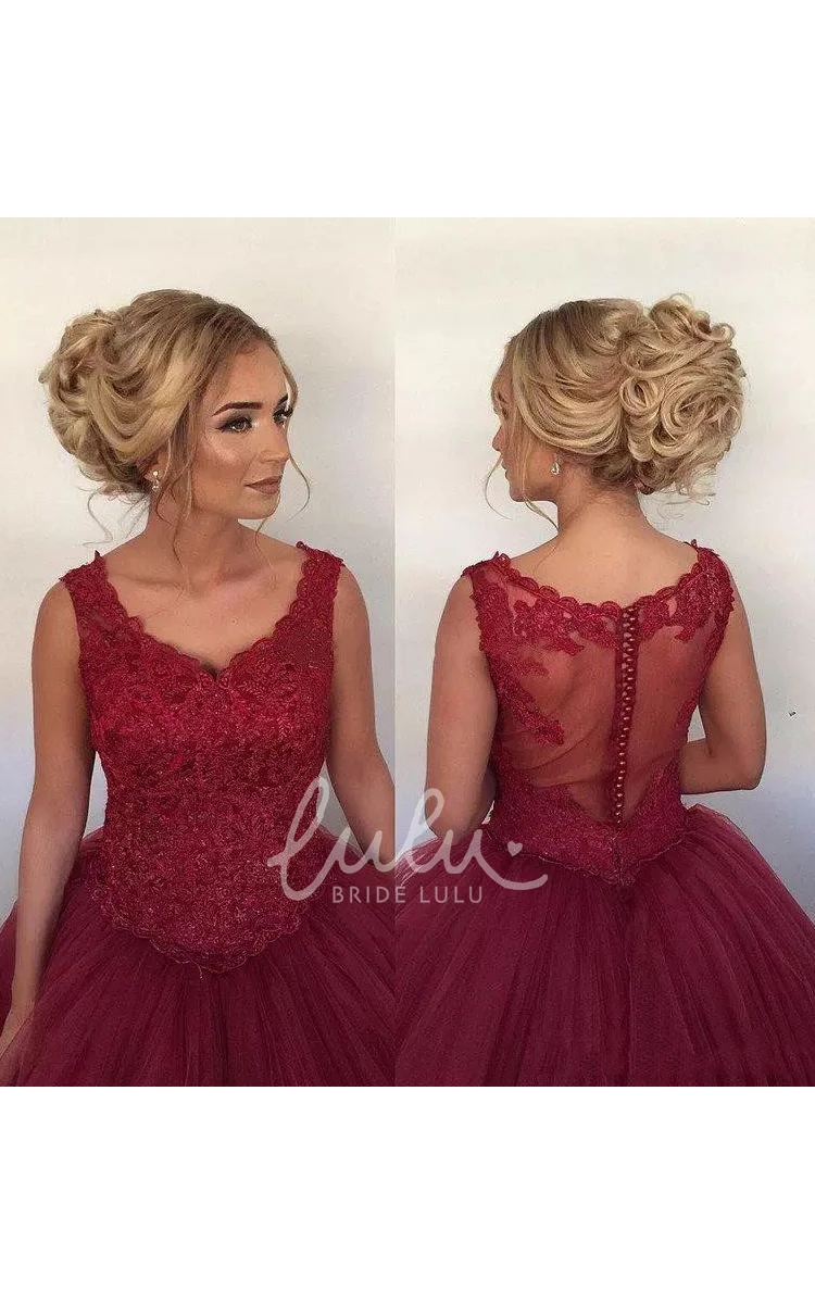 Elegant Lace V-neck Ball Gown Tulle Dress