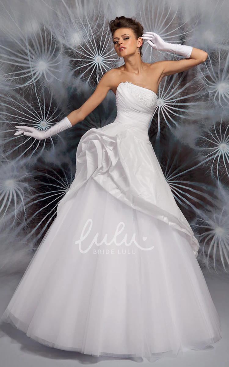 Strapless Ruched A-Line Wedding Dress with Pick Up and Sleeveless Design