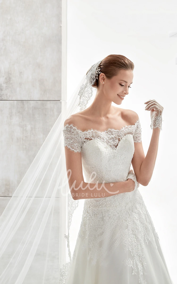 Lace Applique Off-Shoulder Wedding Dress with Sweetheart Neckline Elegant Bridal Gown