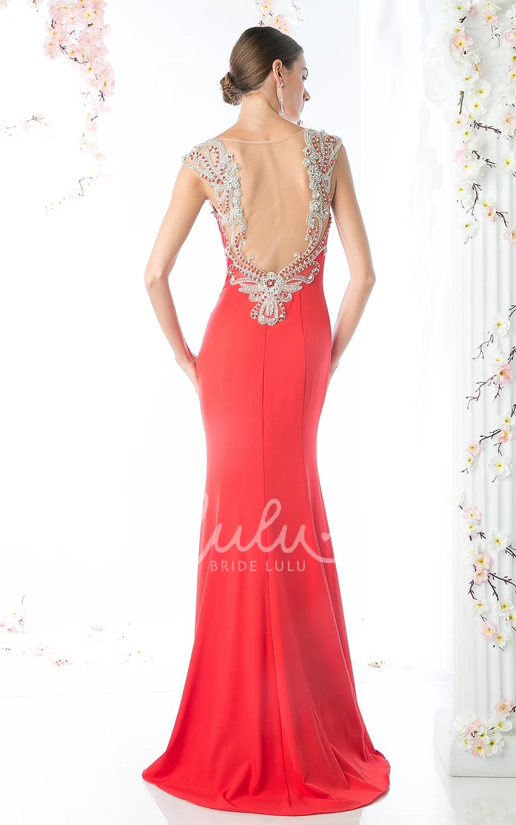 Jersey Illusion Floor-Length Dress with Beading for Prom