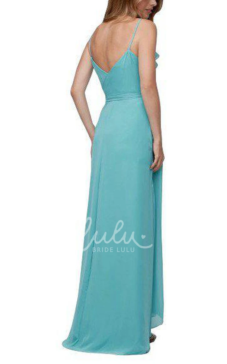 Tea-Length Chiffon Bridesmaid Dress with Wrap and Spaghetti Straps