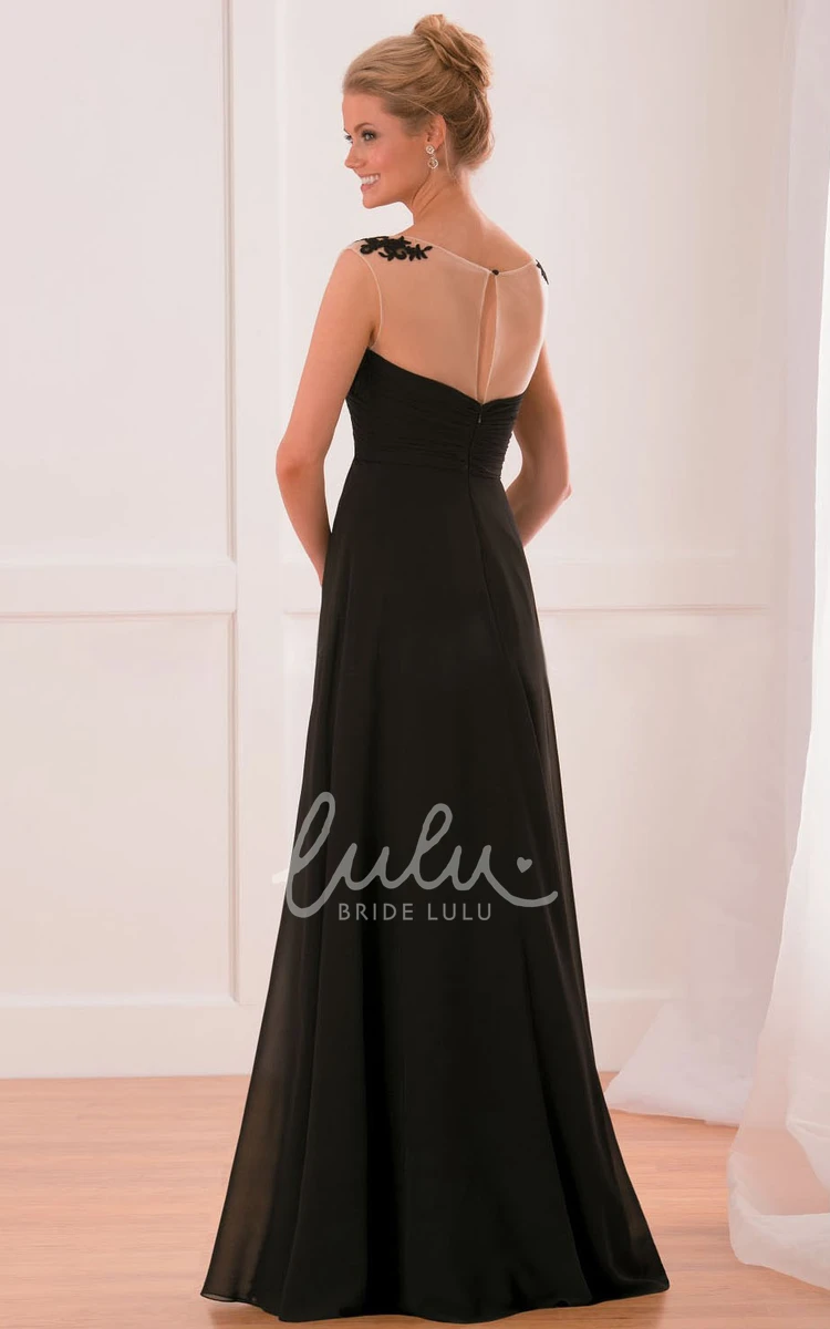 Illusion Cap-Sleeve A-Line Bridesmaid Dress with Ruched Bodice