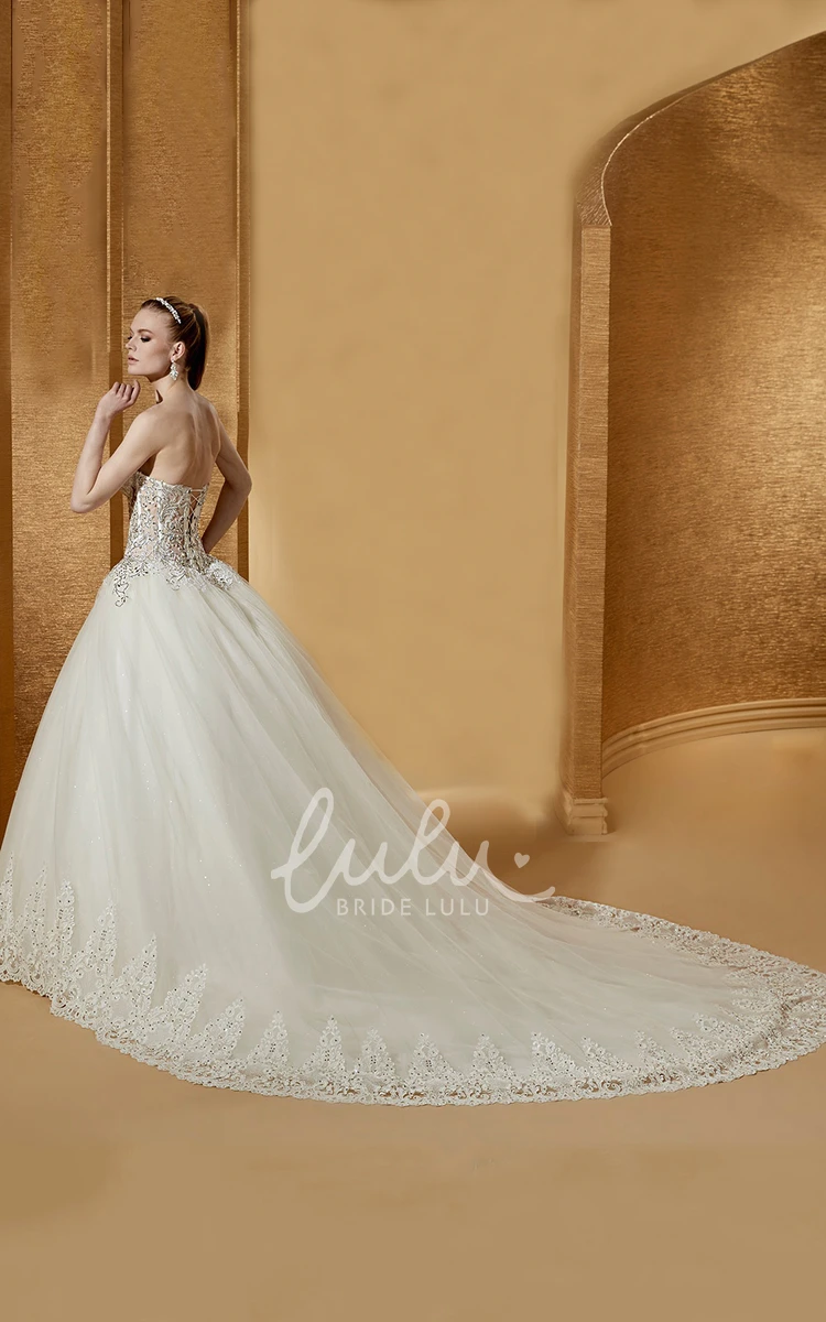 Elegant Ball Gown with Beaded Corset and Embroideries Wedding Dress