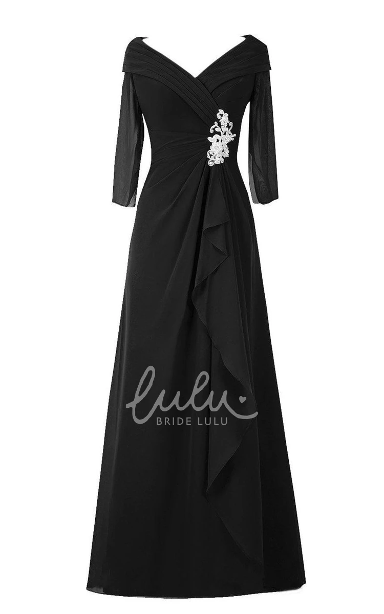 A-line Chiffon Formal Dress with Ruffles and 3/4 Sleeves