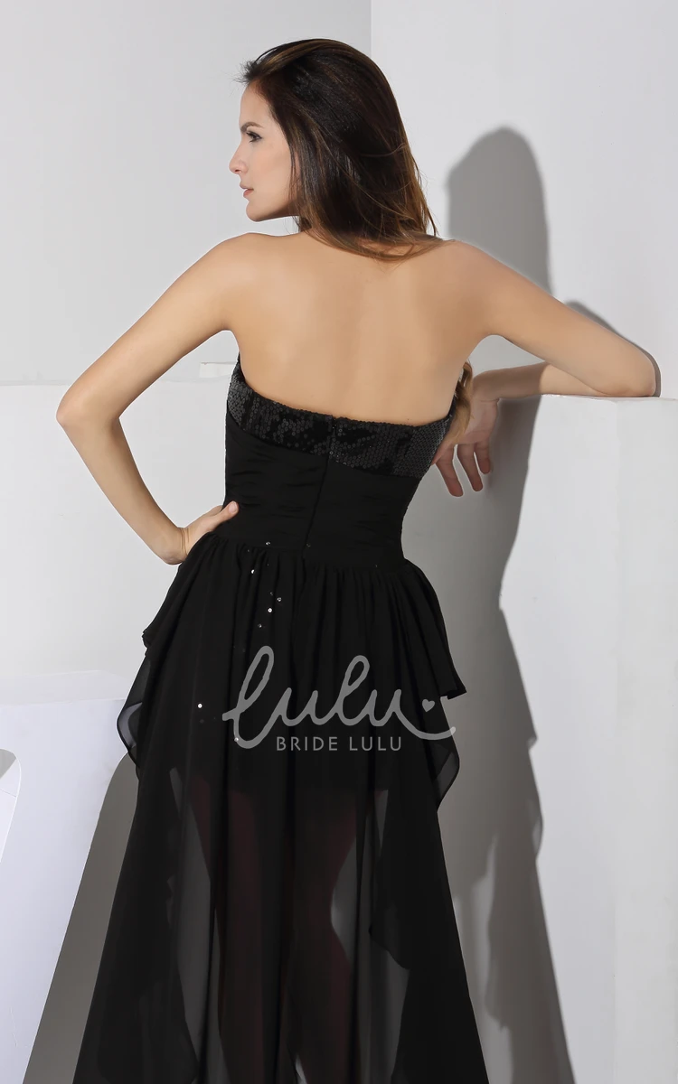Sexy Black Sleeveless Short Chiffon Dress Sparkly Elegant Sleeveless Backless Gown With Sequins and Sweep Train