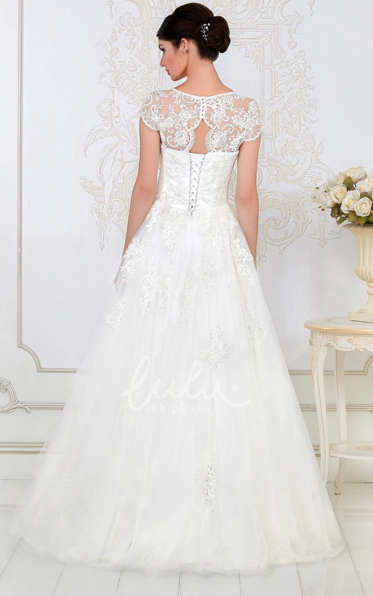 A-Line Tulle & Lace Wedding Dress with Short Sleeves