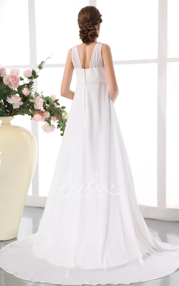 Chiffon Empire Maternity Wedding Dress with Beading and Sleeveless Design