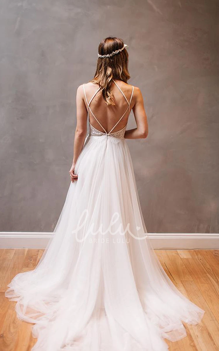 Spaghetti Strap Lace A-Line Wedding Dress with Tulle Skirt