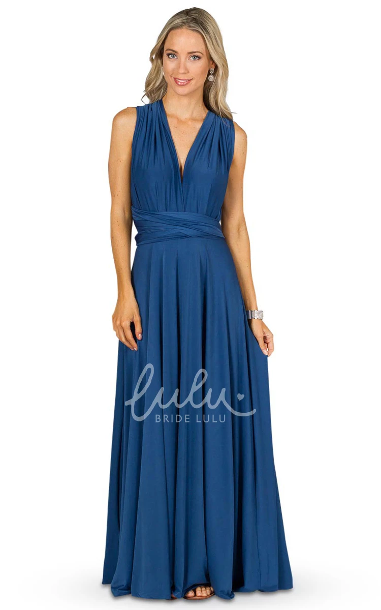 V-Neck Chiffon Bridesmaid Dress with Bow A-Line Floor-Length Pleated