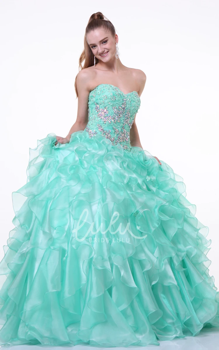 Organza Ball Gown with Sweetheart Neckline Beading and Ruffles