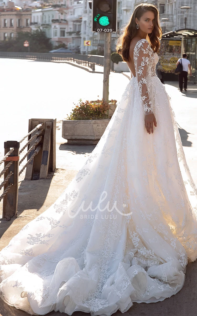 Lace V-neck Ball Gown Wedding Dress with Split Front Sexy & Sophisticated