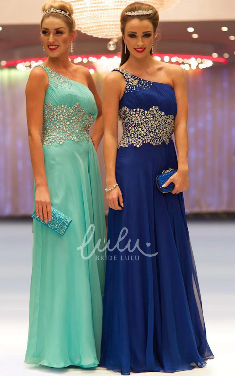 Sheath One-Shoulder Ruched Chiffon Prom Dress With Beading Floor-Length Formal Dress