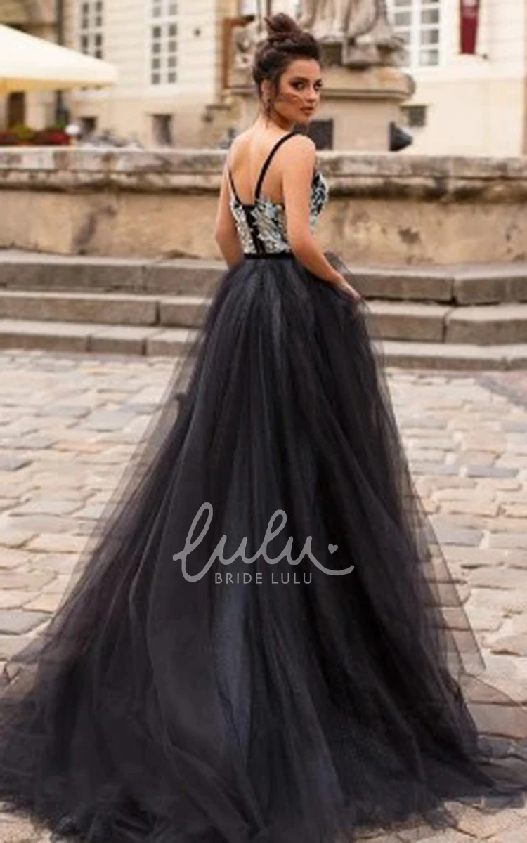 Applique A-Line Tulle Prom Dress with Sleeveless Floor-Length