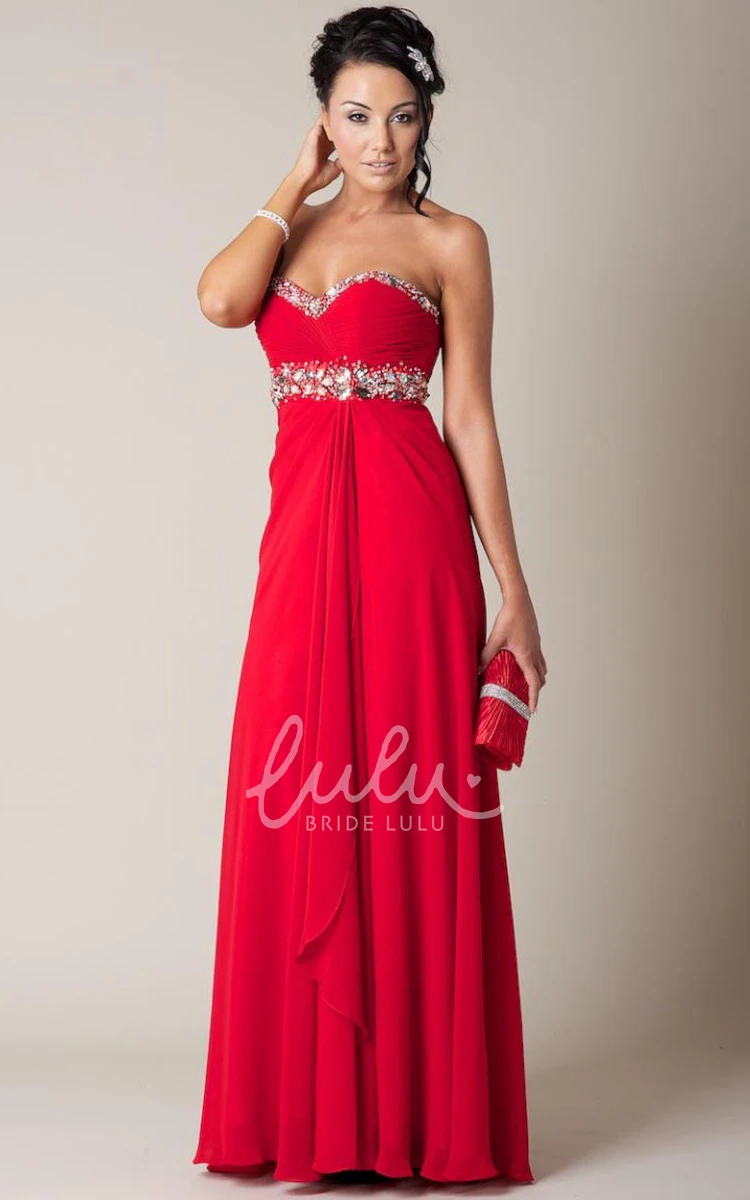 A-Line Sweetheart Chiffon Prom Dress with Draping and Beading Ruched Maxi Sleeveless