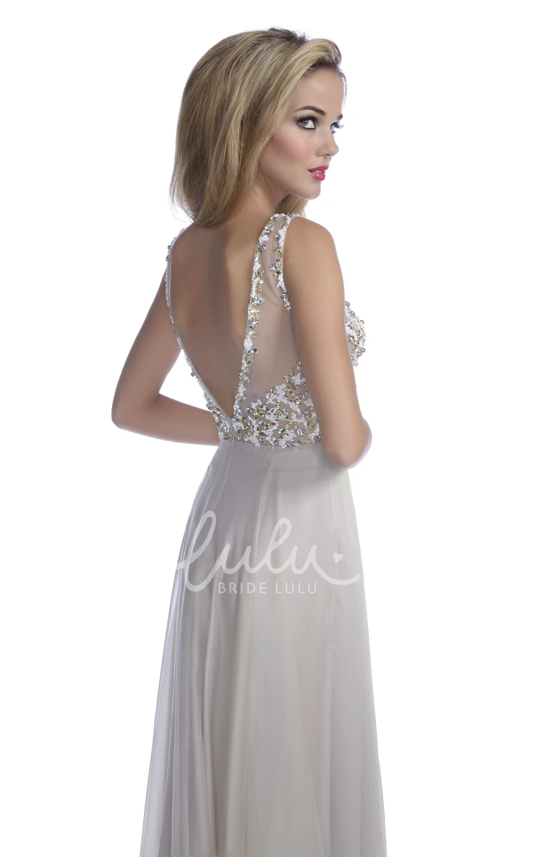 Sequined Sleeveless A-Line Prom Dress with Deep V-Back Elegant Chiffon