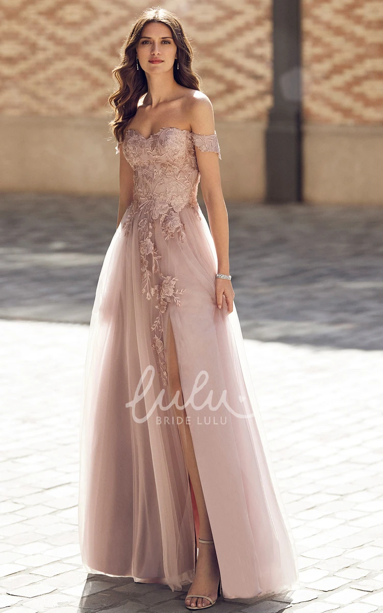Romantic Lace Off-the-shoulder A-Line Prom Dress Elegant Bridesmaid Dress 2024