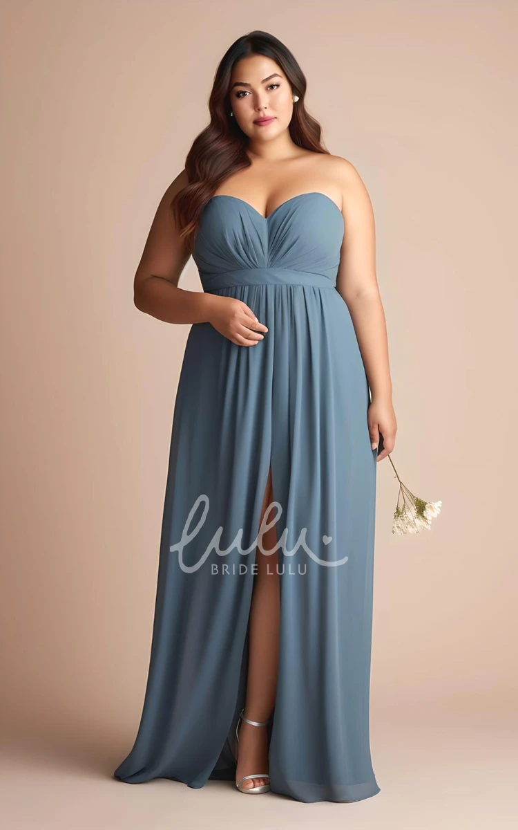 Sheath Plus Size Chiffon SleevelesS Bridesmaid Dress with Split Front Simple Sexy Sweetheart Summer