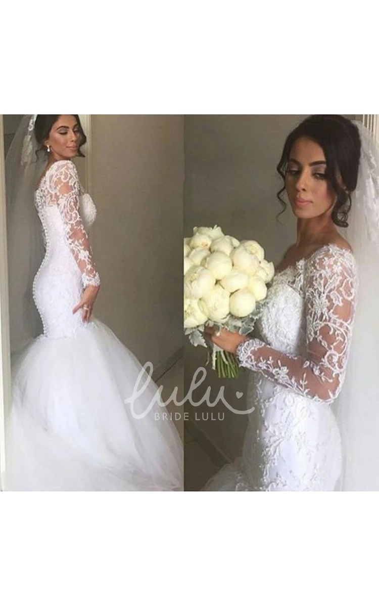 Trumpet V-Neck Lace Long Sleeve Wedding Dress