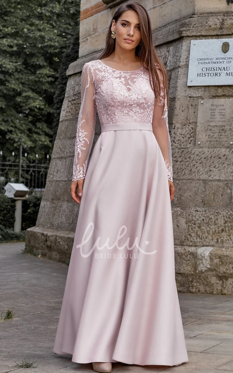 Lace A-Line Formal Dress with Long Sleeves and Ruching Simple Formal Dress