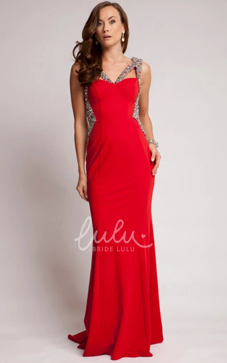 Sleeveless Beaded V-Neck Jersey Prom Dress Backless and Glamorous