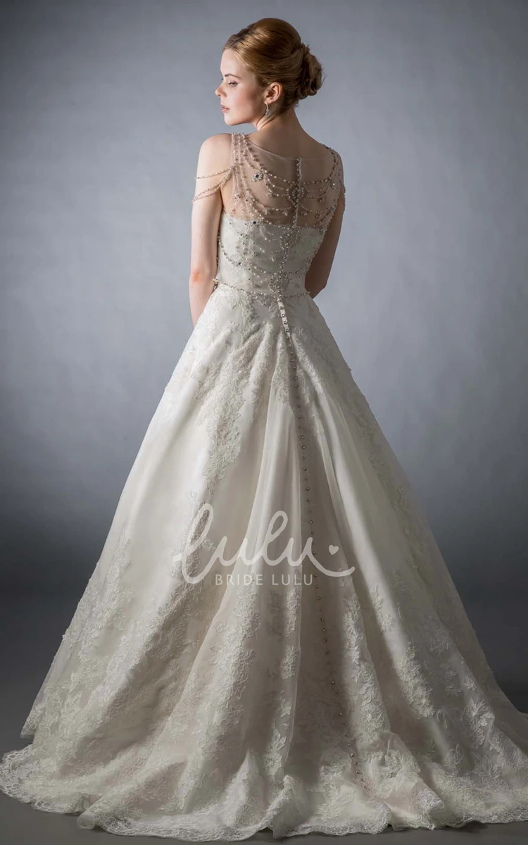 Lace Maxi Wedding Dress with Illusion and Sweep Train Gorgeous Bridal Gown