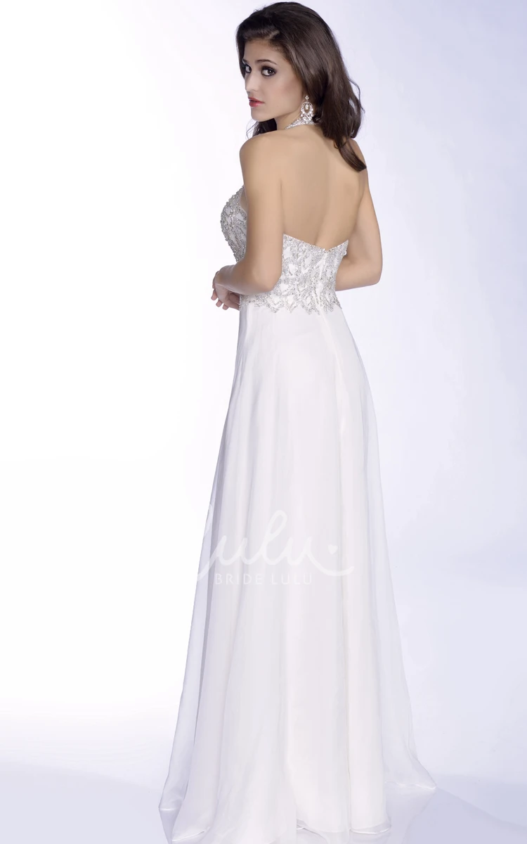 Jeweled Bodice Chiffon Prom Dress Open Back Flowy Gown