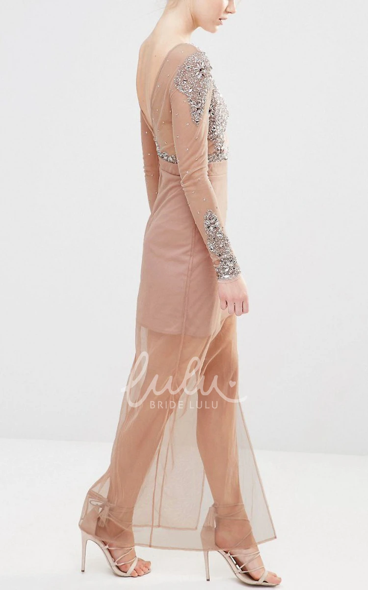Beaded Long Sleeve Scoop-Neck Chiffon Bridesmaid Dress