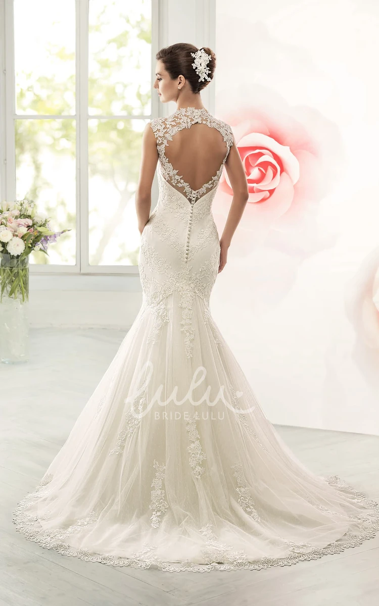 Mermaid Lace Wedding Dress with Queen-Anne Neckline and Waist Jewellery