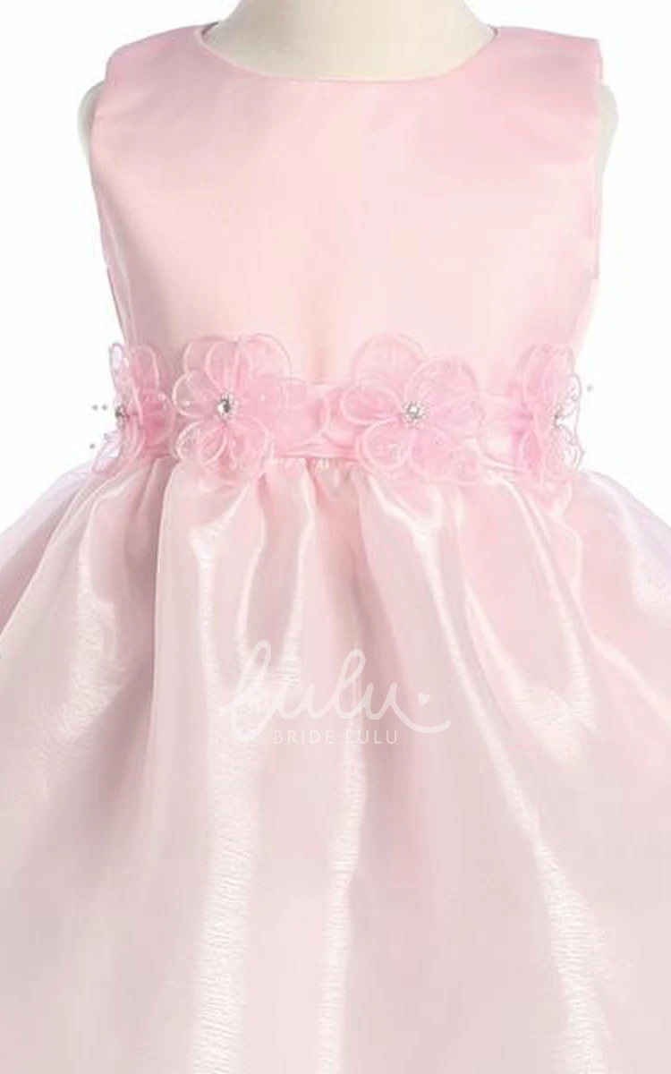 Sleeveless Organza & Satin Tiered Flower Girl Dress Tea-Length