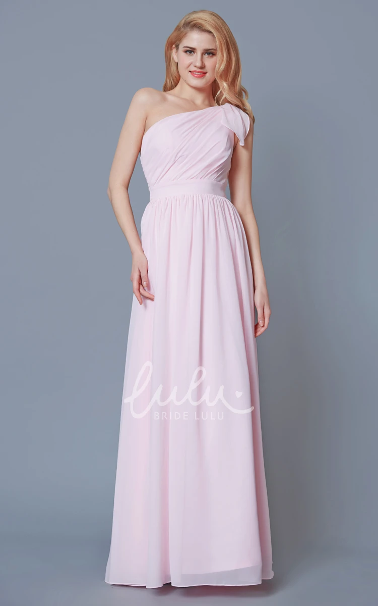 One Shoulder Chiffon Gown with Sash Modern Bridesmaid Dress