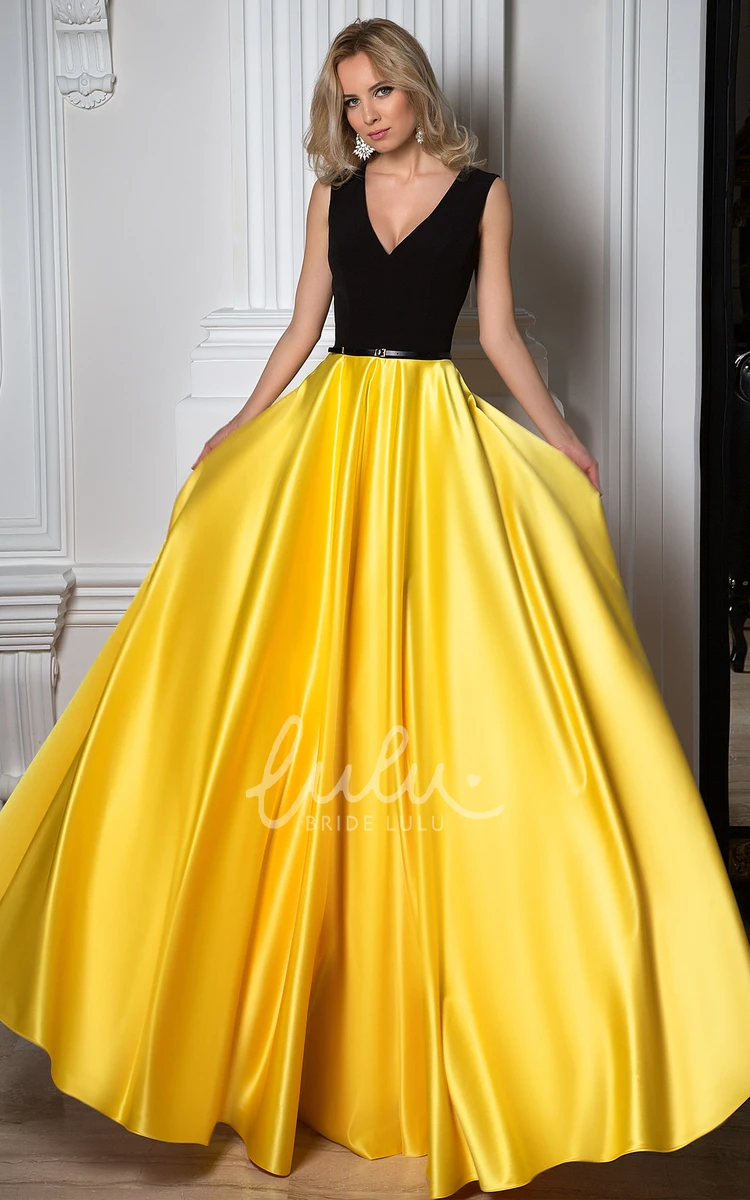 Long Sleeveless Satin A-Line Prom Dress with Sash Elegant Prom Dress