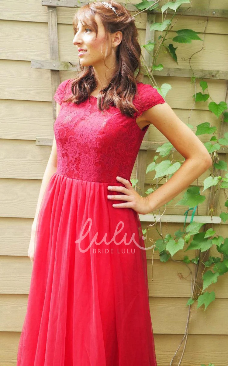 Cap Sleeve Lace A-line Bridesmaid Dress in Tulle