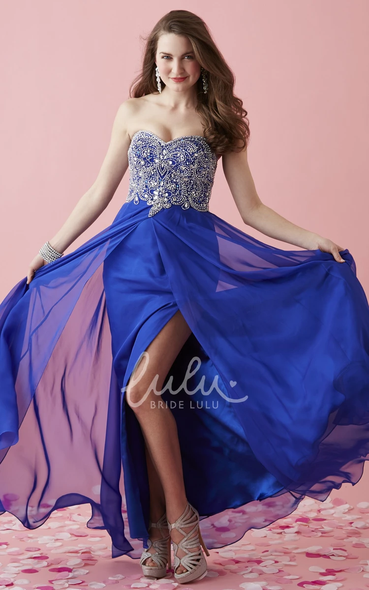 Long Sleeveless Jersey Backless Prom Dress with Sweetheart Neckline and Split Front