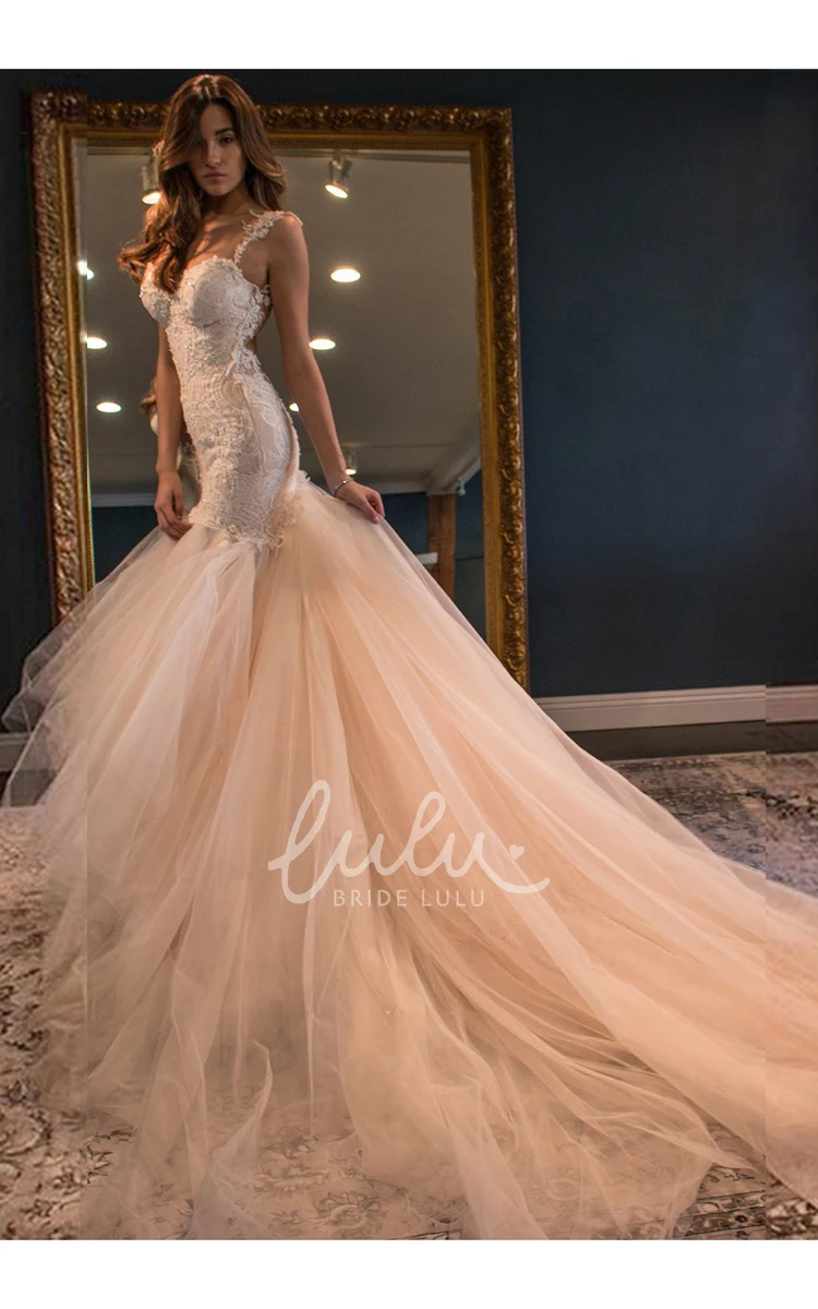 Open Back Mermaid Lace Tulle Wedding Dress