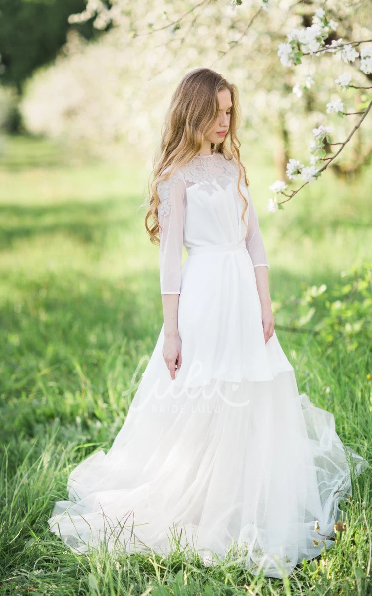 Lace Wedding Dress with Button Appliques and Sleeves