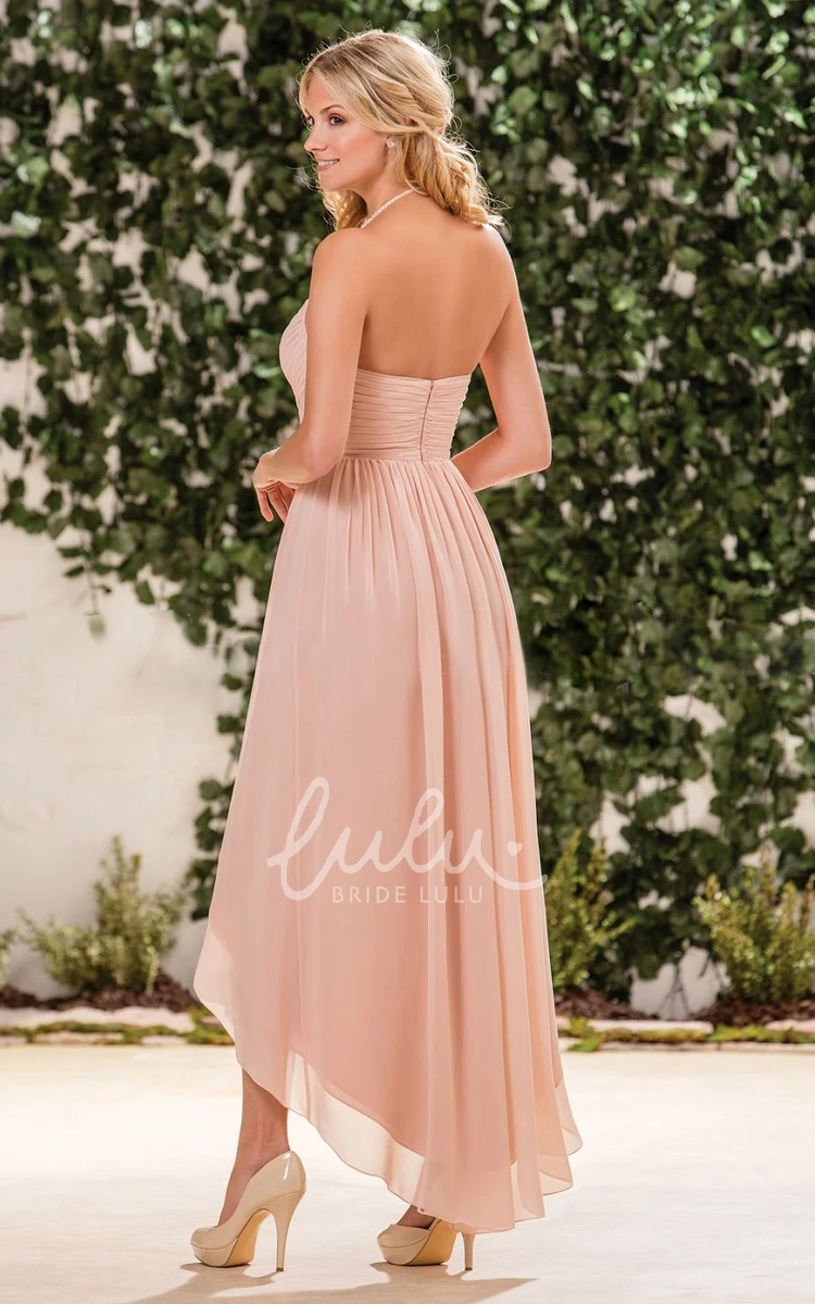 High-Low A-Line Halter Ruched Bridesmaid Dress