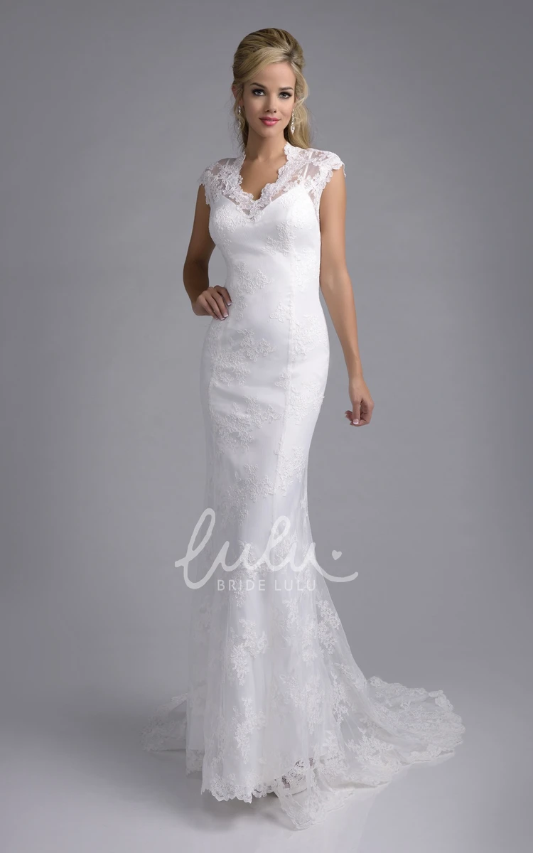 Cap Sleeve Sheath Lace Wedding Dress with Keyhole Back Modern Bridal Dress