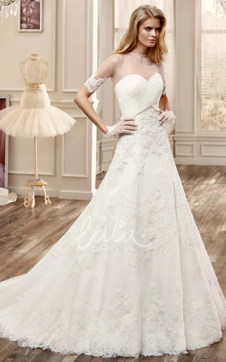 Bandage Bodice Lace Long Wedding Dress with Court Train Modern Bridal Gown
