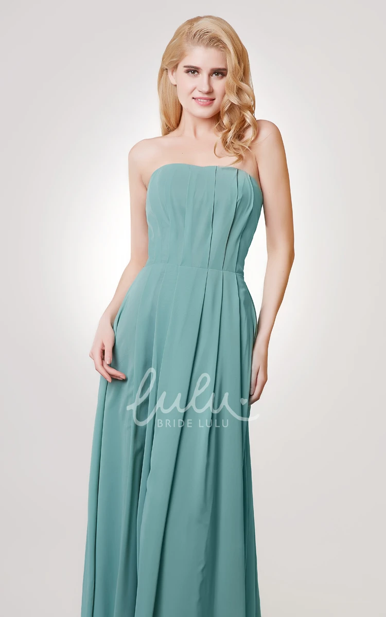 Pleated Strapless A-Line Chiffon Prom Dress 2024