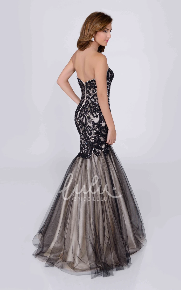 Sleeveless Tulle Crystal Prom Dress with Side Slit and V-Neck