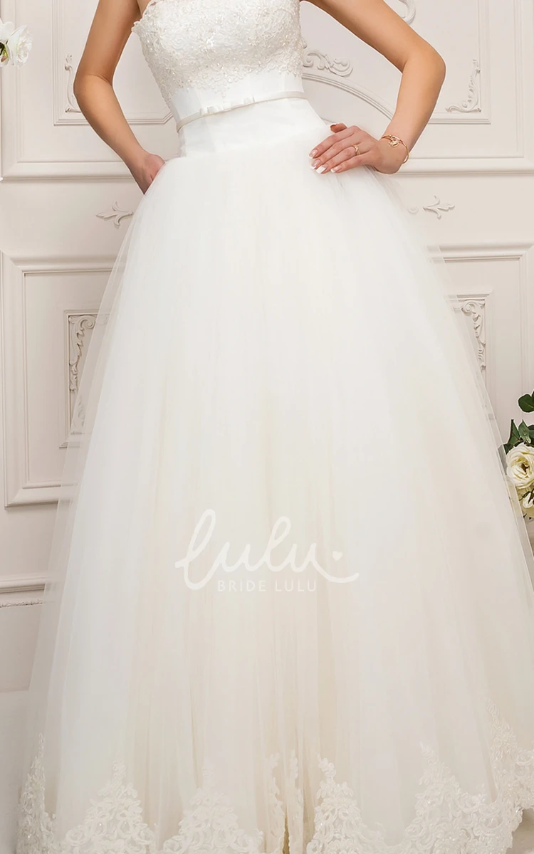 Strapless A-Line Tulle Wedding Dress with Appliques and Pleats