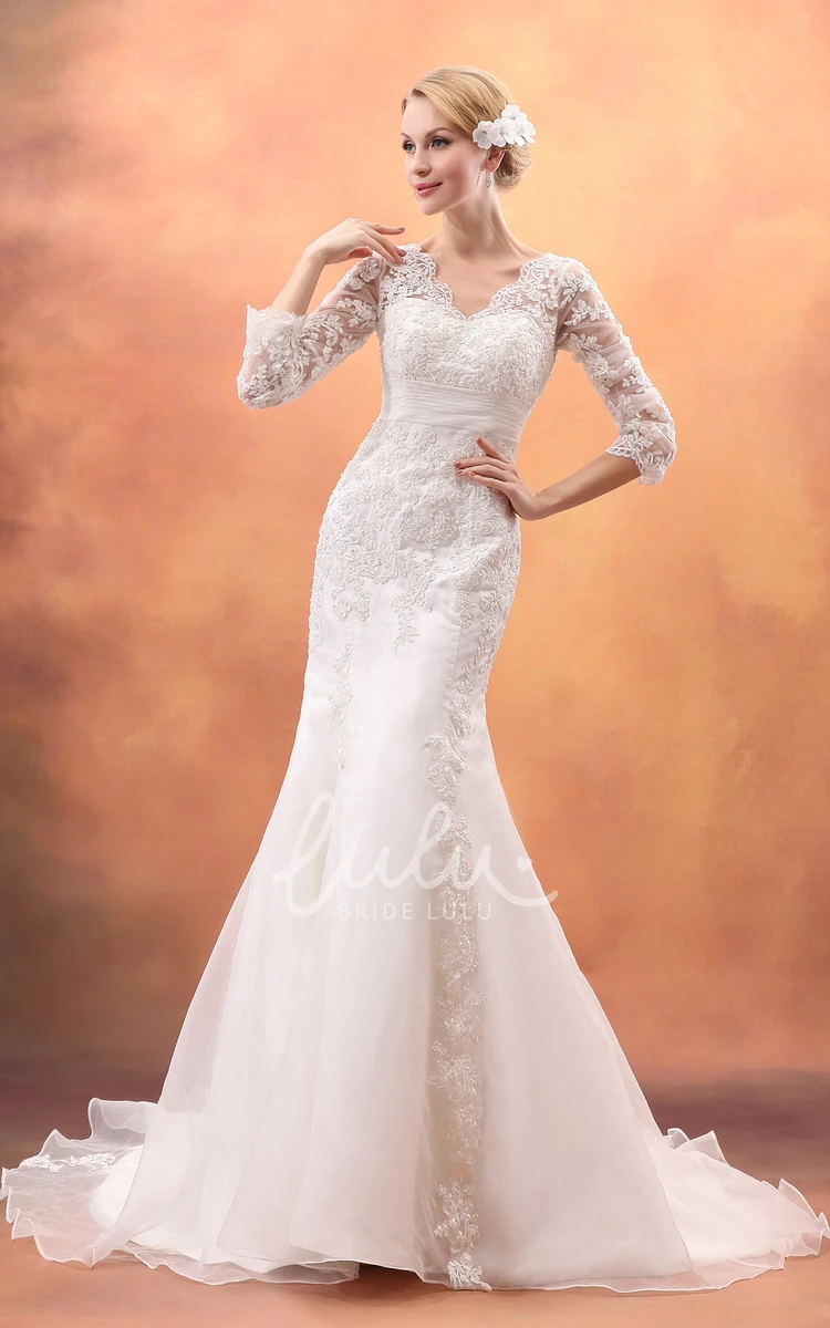 Half-Sleeve Siren Lace Gown with Brush Train Impressive and Timeless