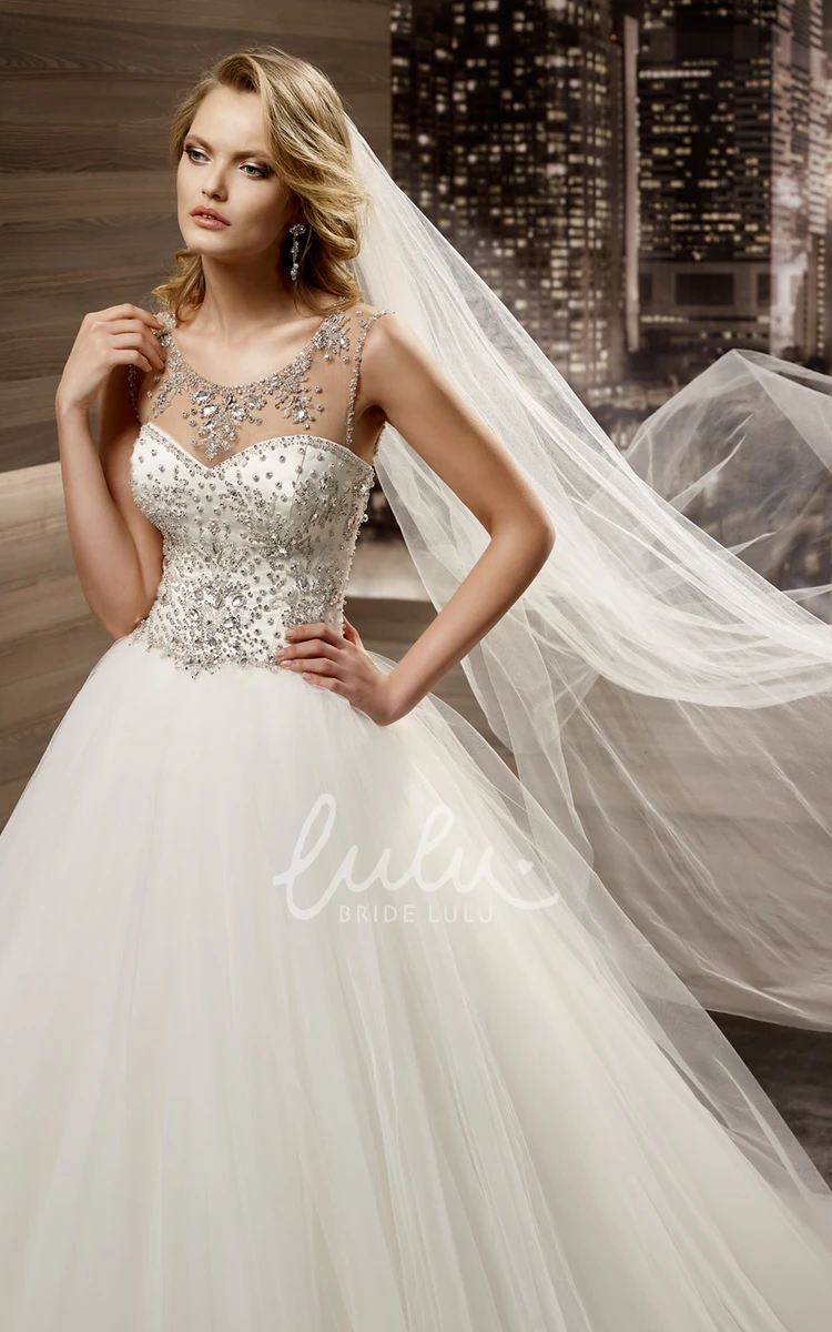 Beaded Cap-Sleeve A-Line Wedding Dress with Brush Train