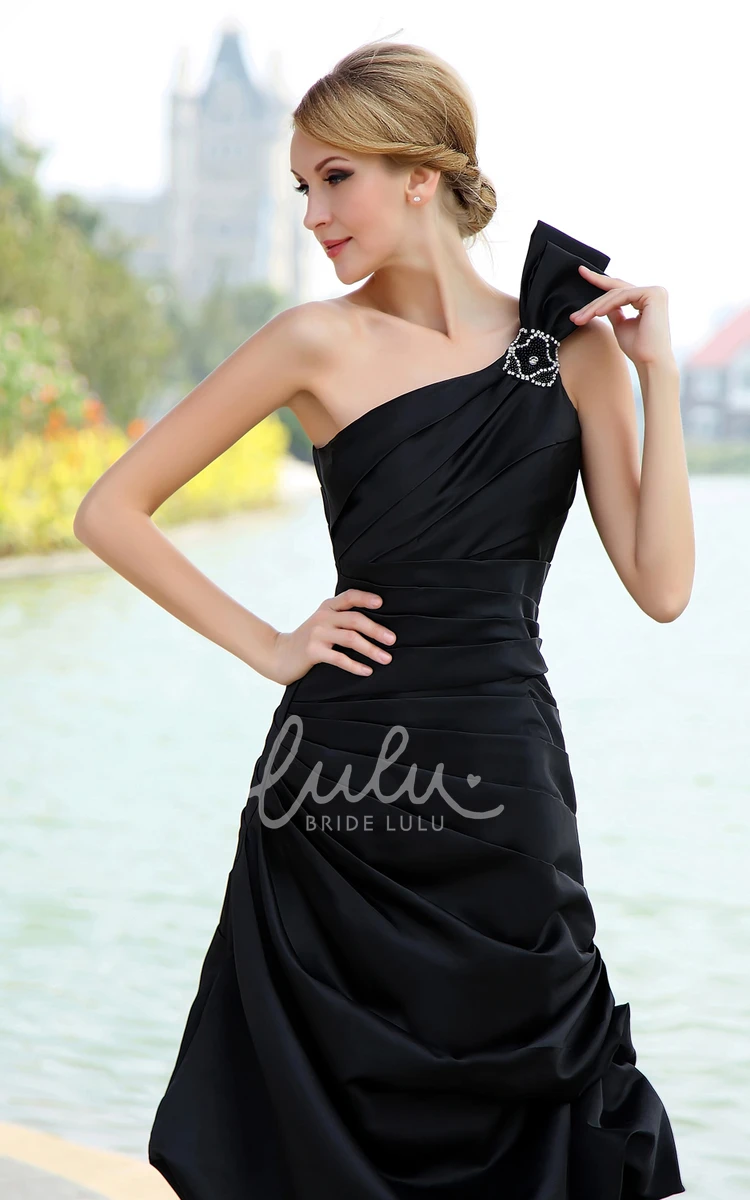 One-Shoulder Satin Dress with Ruffles Elegant Formal Dress