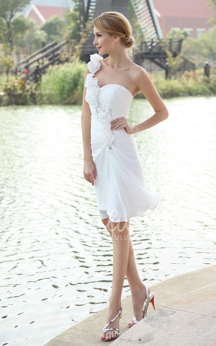 Floral Strap One-Shoulder Wedding Dress Chiffon Asymmetrical