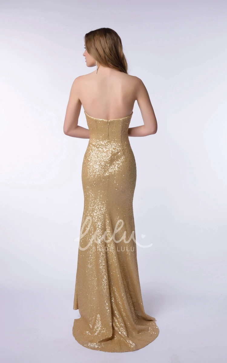 Sequined Sheath Side Split Long Homecoming Dress Sweetheart