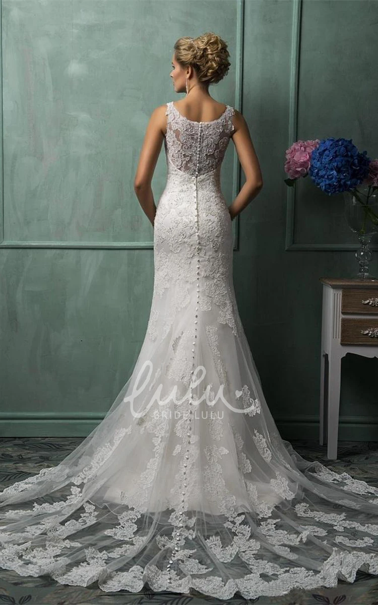 Illusion Lace Mermaid Prom Dress with Bell Sleeves and Appliques