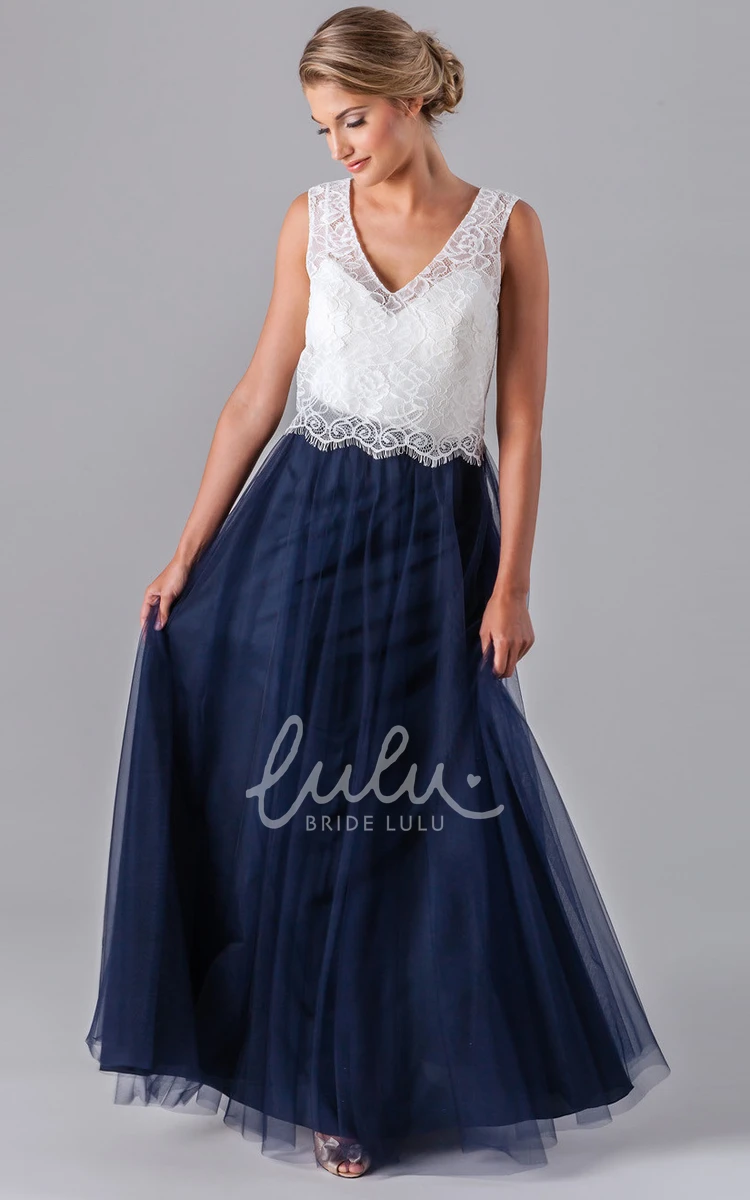 Sleeveless Lace Tulle Bridesmaid Dress V-Neck Elegant Women's Dress