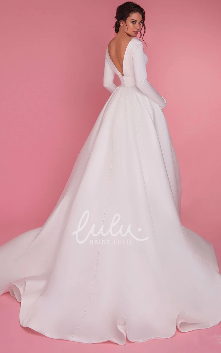 Modern Satin Long Sleeve Wedding Dress with Ball Gown Silhouette and Split Front